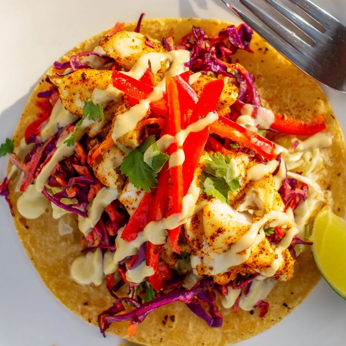 Succulent Cajun blackened fish tacos wrapped in warm tortillas with vibrant slaw.  