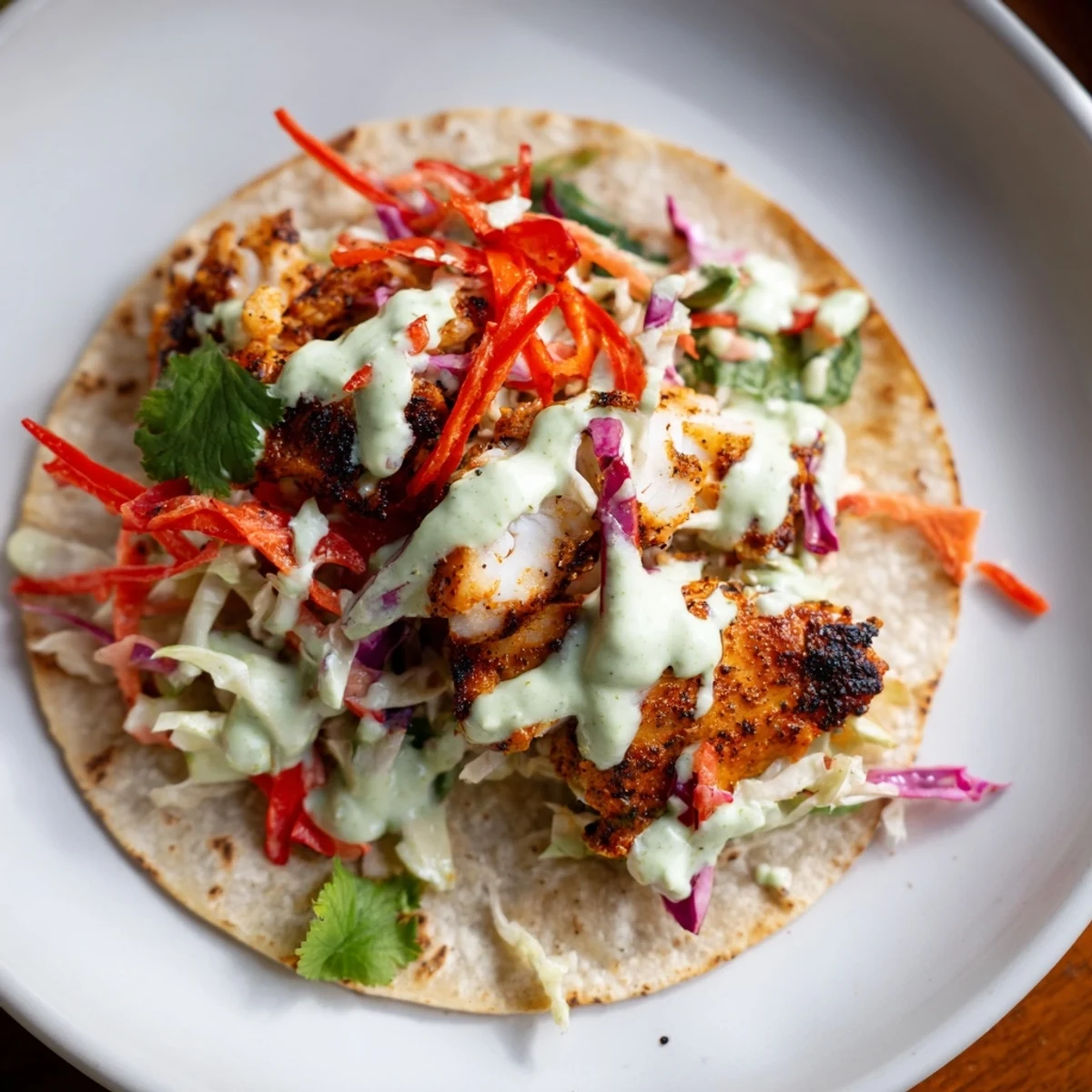 Deliciously seasoned Cajun blackened fish tacos served with zesty lime and cabbage slaw.