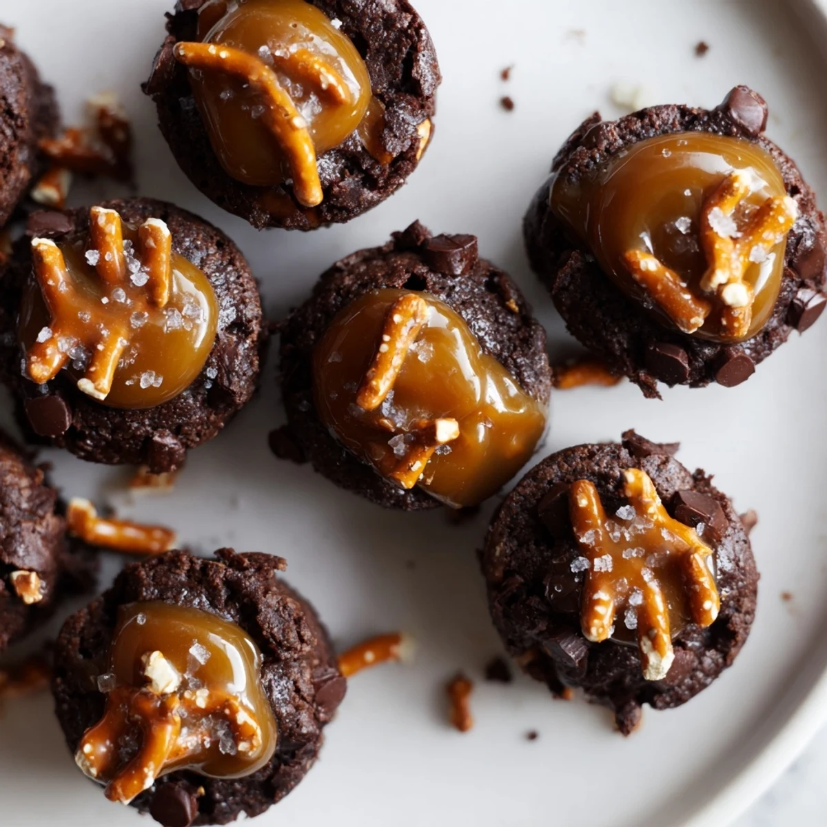 Gooey salted caramel drapes over fudgy brownie bites, perfect for sweet, salty cravings.  