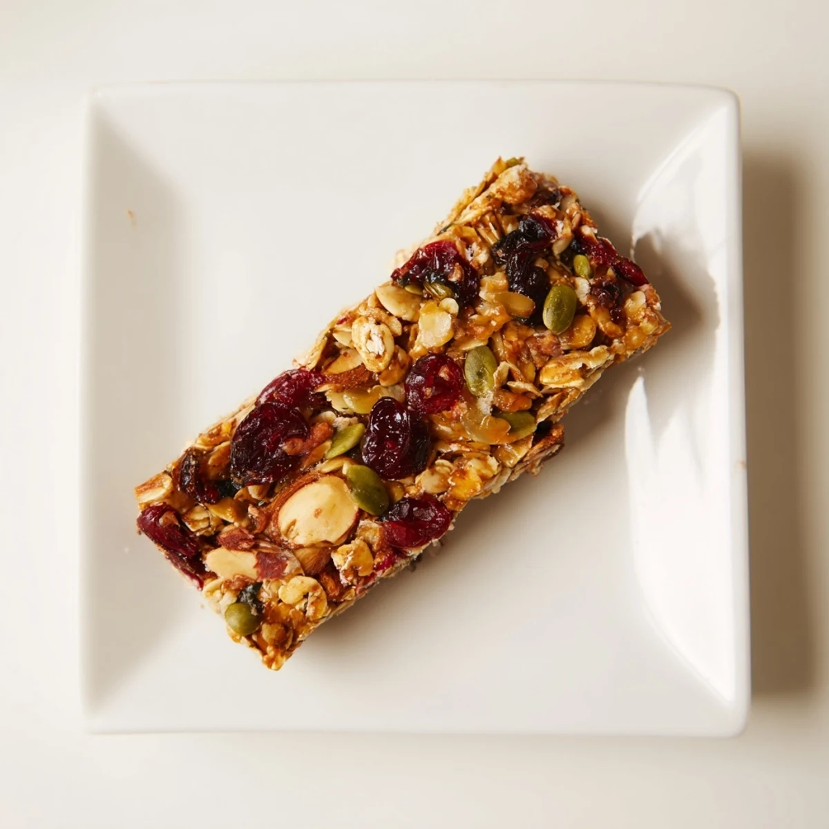 Golden, chewy Roasted Pumpkin Seed & Cranberry Granola Bars, perfect for a grab-and-go breakfast snack.