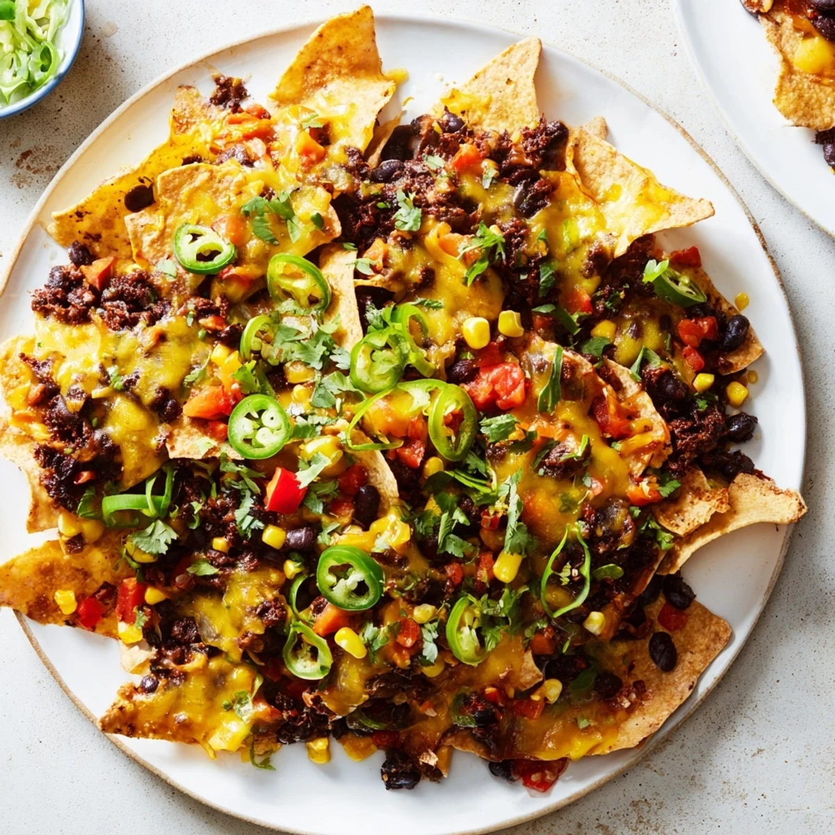Sheet-pan nachos featuring melted cheese, colorful frozen veggies, and a delicious, bubbly topping.
