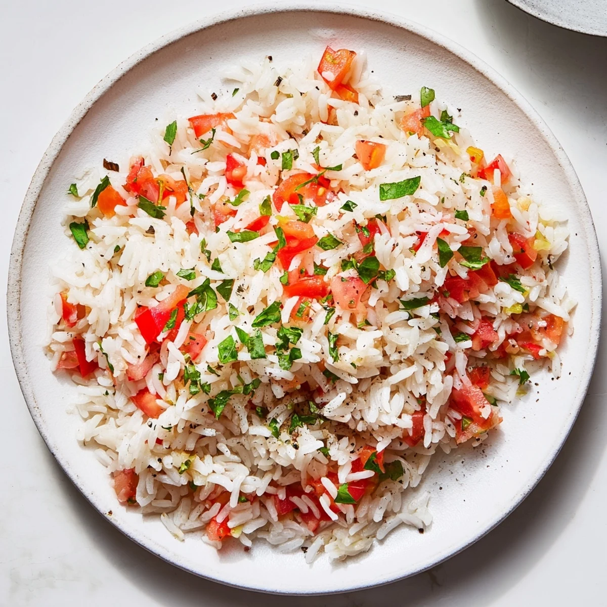 Steaming Tomato-Rice Skillet Dinner, featuring fluffy rice, glistening tomatoes, and fresh parsley garnish.