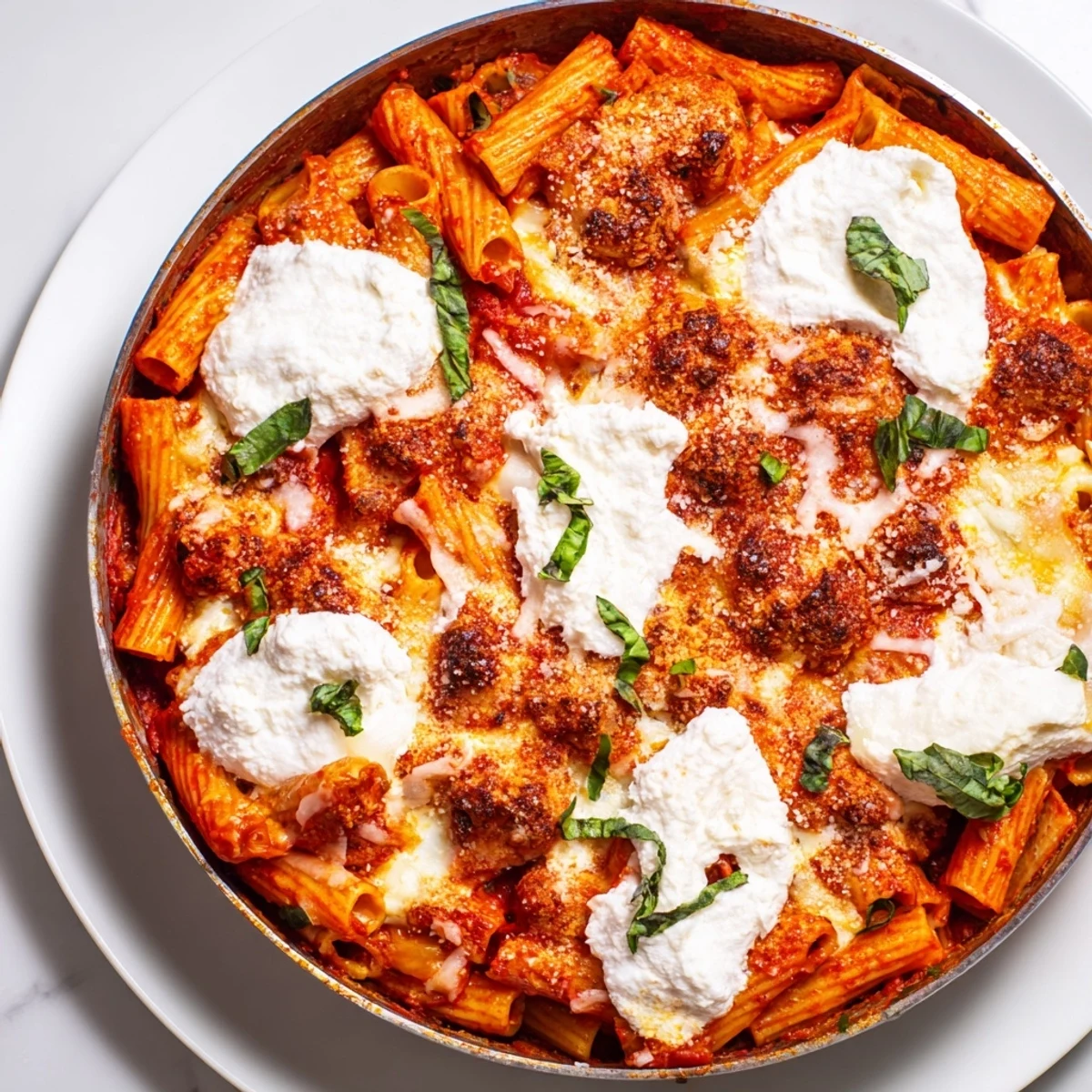 One-Pan Baked Ziti bubbling with melted mozzarella, a classic Italian-American comfort food.