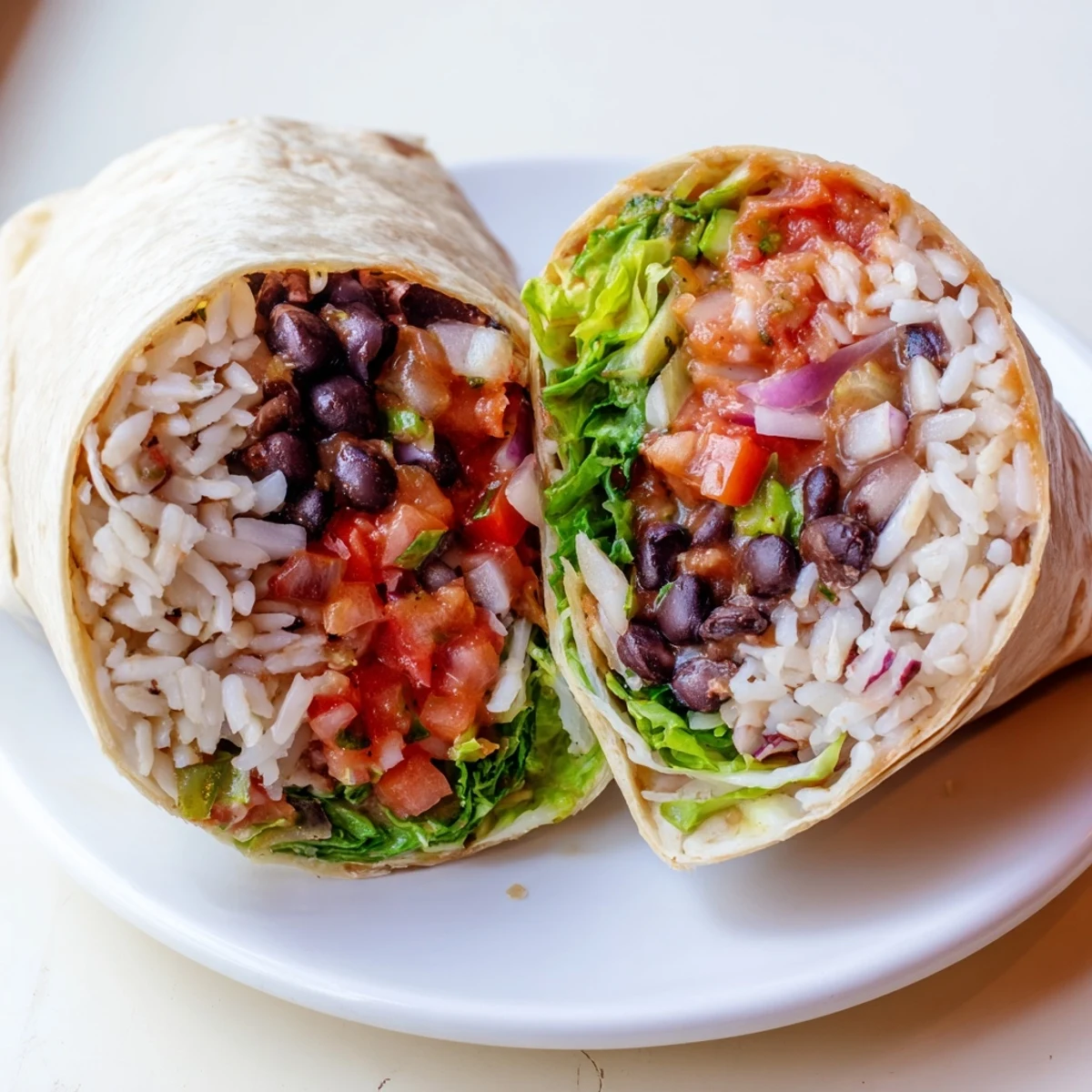 Steaming-hot Rice & Bean Burritos, packed with beans, fresh salsa, and cheese, ready to eat.