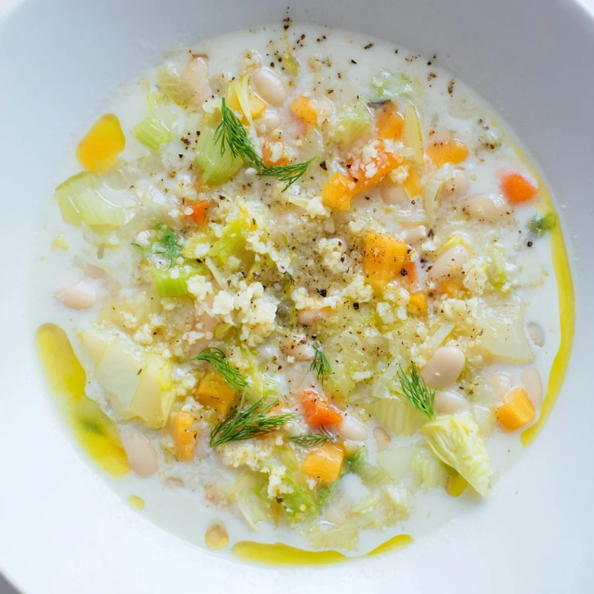 Close-up of Simple White Bean and Fennel Soup, savoring the fresh flavors and rustic charm.