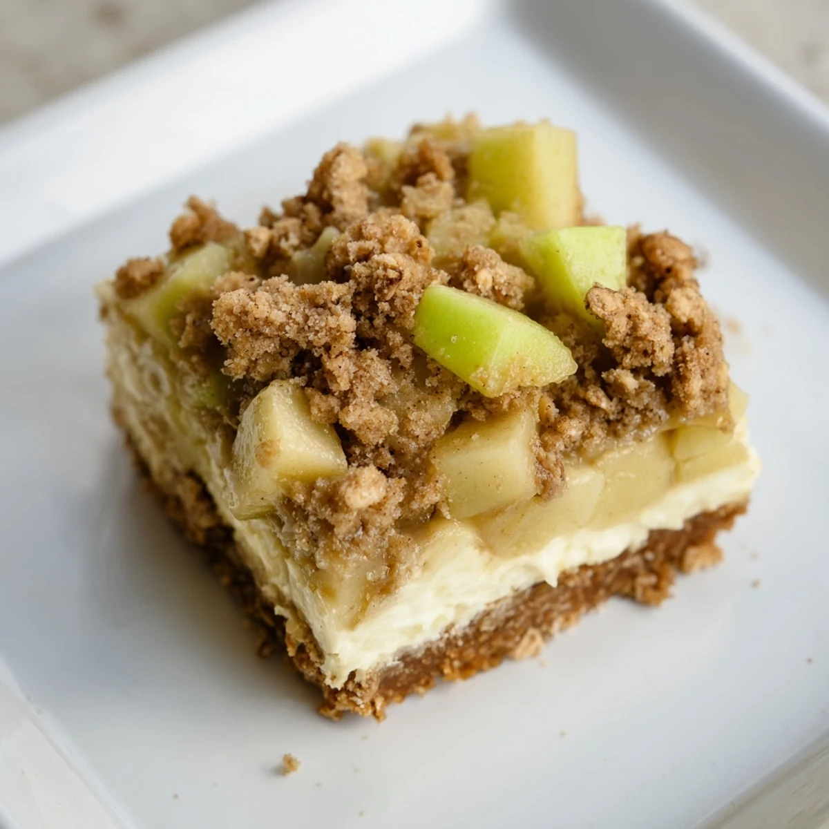 These homemade Apple Crisp Cheesecake Bars showcase a perfect balance of textures and autumn spices.