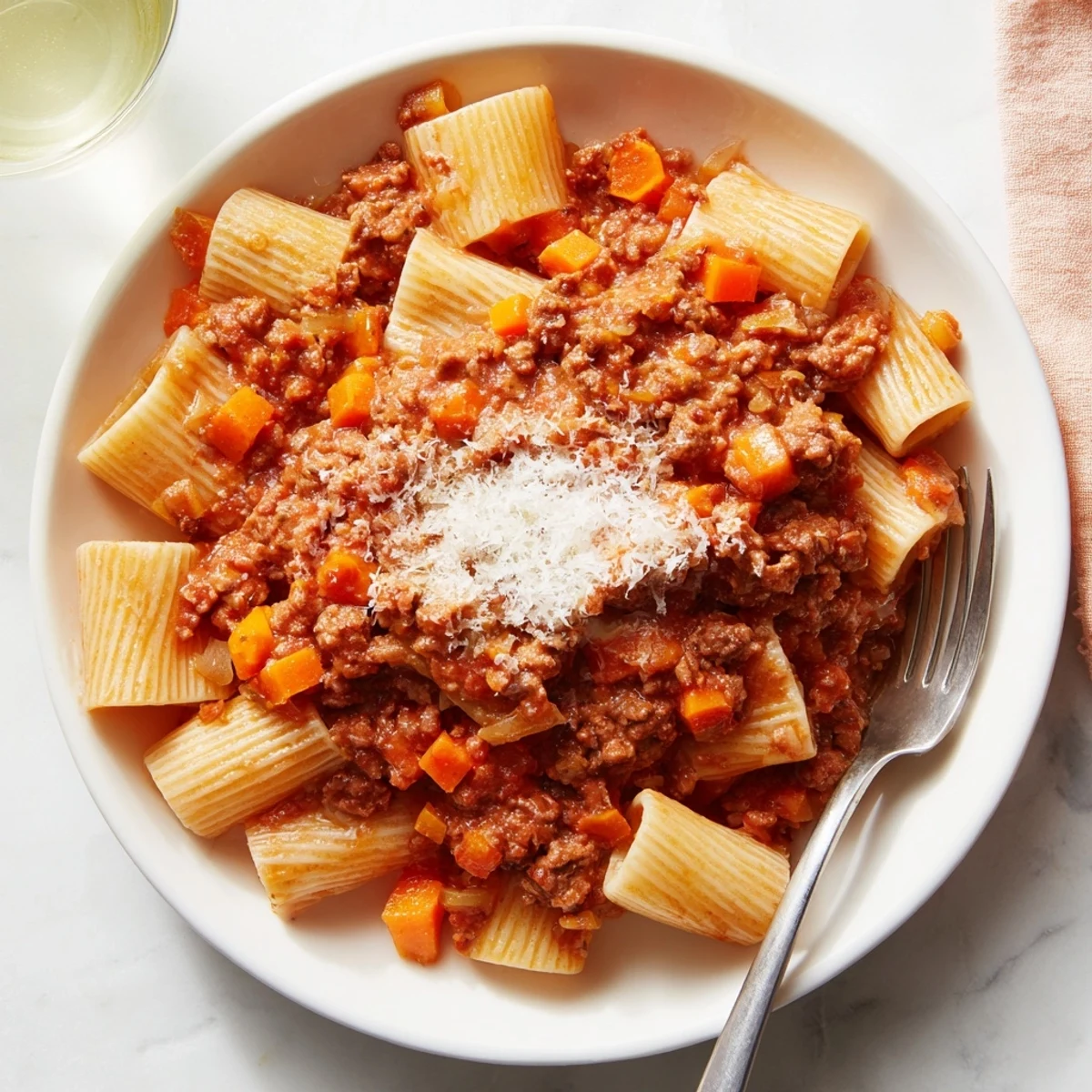 A steaming bowl of Classic Tuscan Ragu, rich and hearty, ready to be served over pasta.