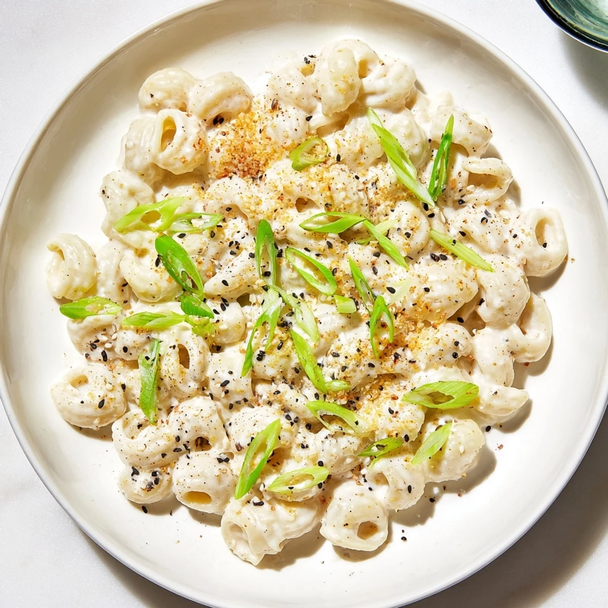 Creamy Japanese Miso Ditalini, a bowl of pasta coated in rich, umami-packed miso sauce.