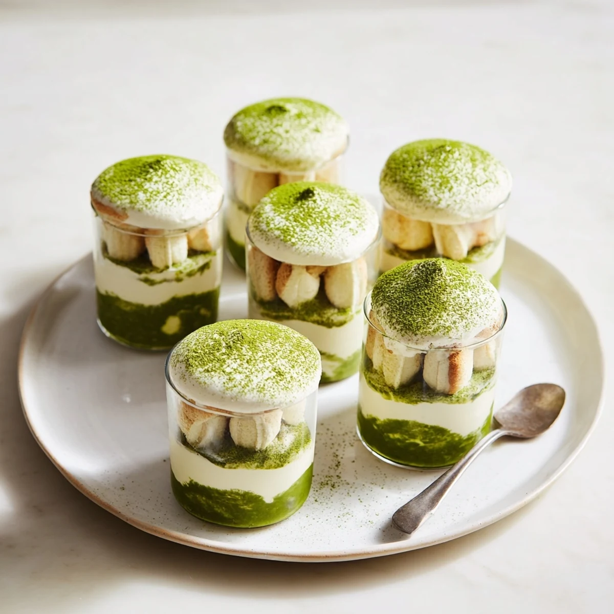 Matcha Mascarpone Tiramisu Snow Cups: a layered dessert, matcha and creamy mascarpone deliciousness.