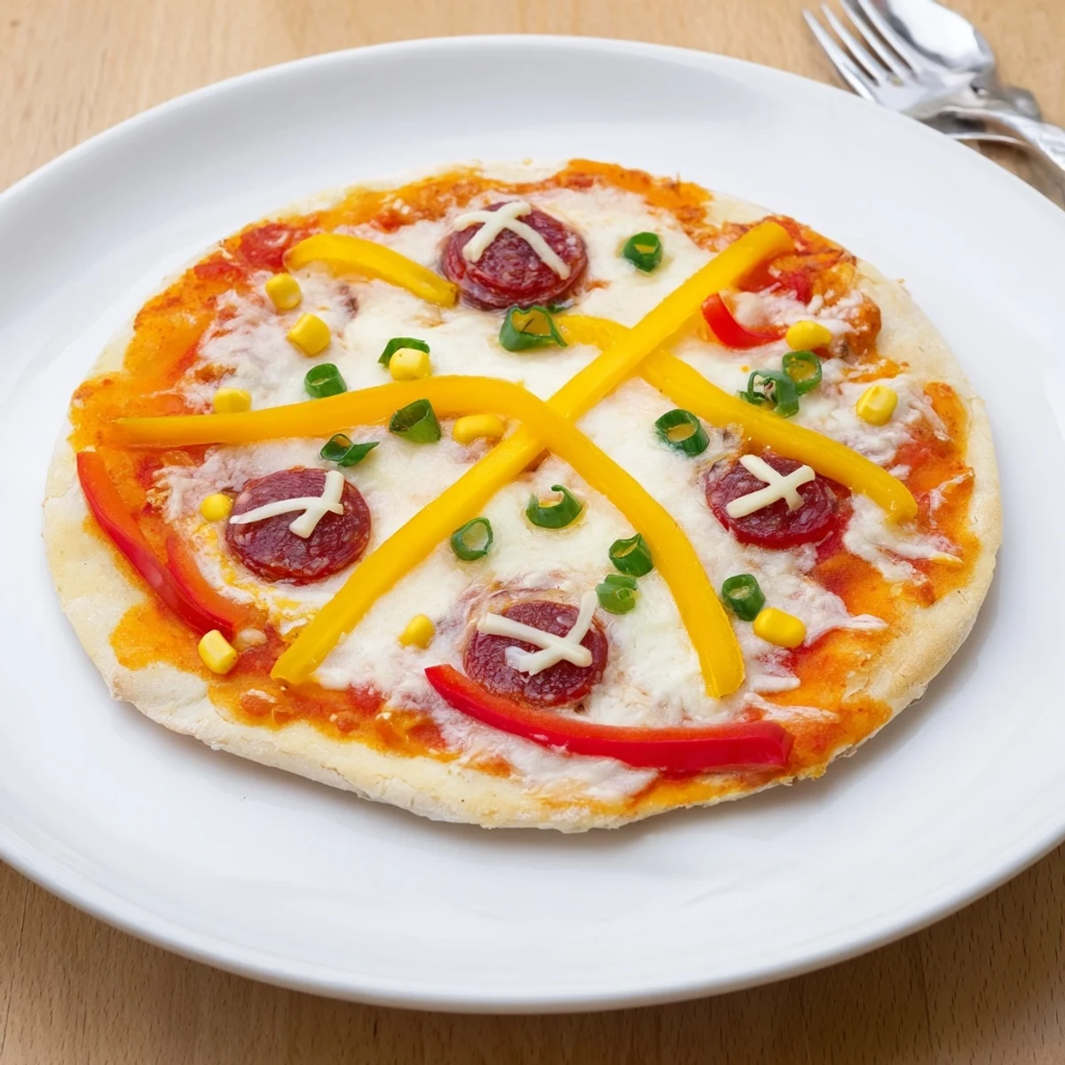 Vibrant Basketball Court Pizza with pepperoni "basketballs" ready for a delicious game night.