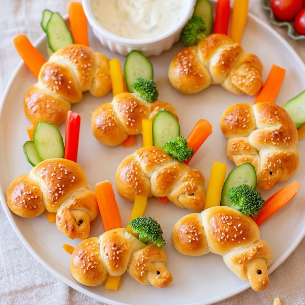 Golden-baked dinosaur bone breadsticks sit with fresh, crisp veggies in this Prehistoric Crudités appetizer.