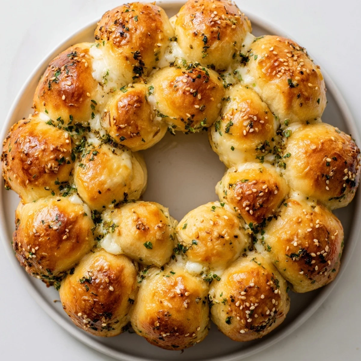 Festive Pull-Apart Bread Wreath, a golden, herb-filled bread wreath perfect for sharing and holiday celebrations.