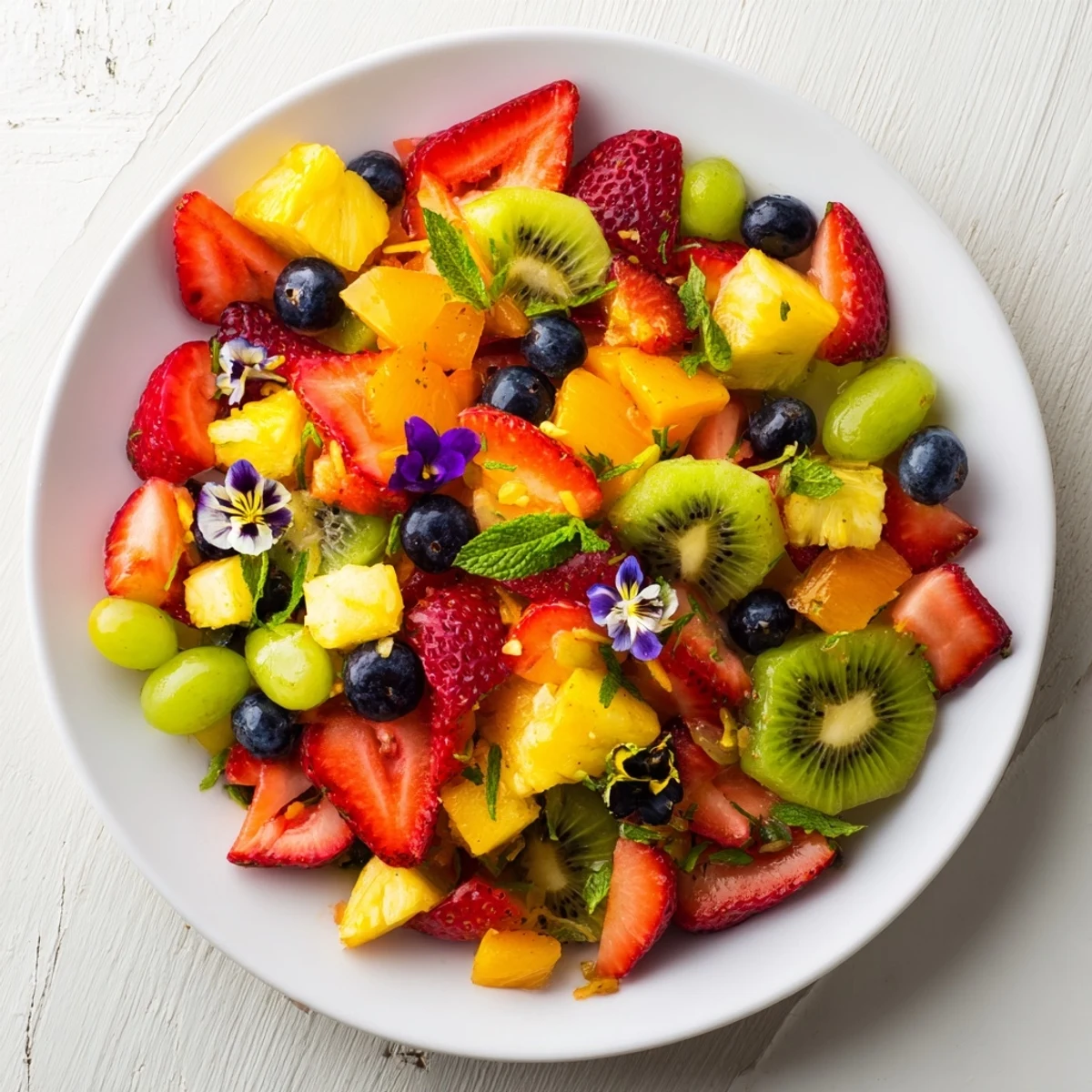 Vibrant bowl of Festive Bow Fruit Medley, overflowing with fresh berries and tropical sweetness.