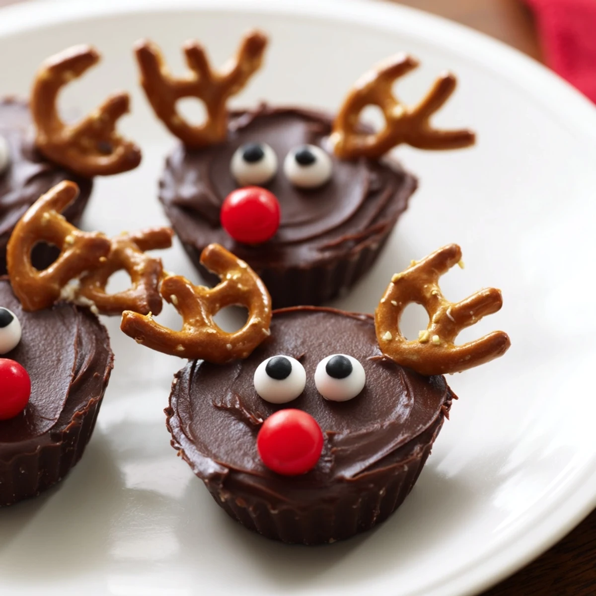 These adorable chocolate reindeer pudding cups are surrounded by sweet treats for a fun, shareable dessert.