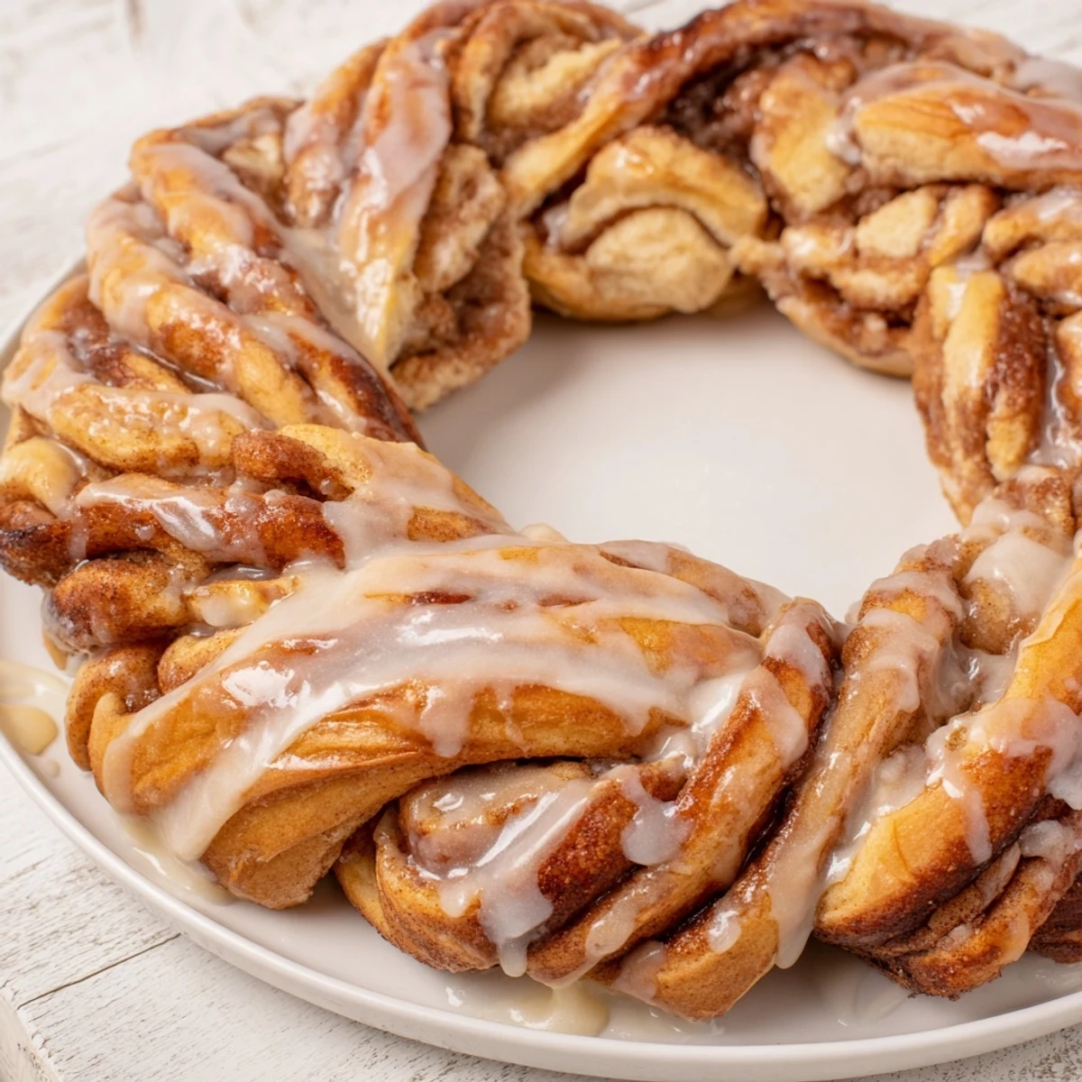 Aromatic Cinnamon Roll Pull-Apart Wreath with swirls of cinnamon and sugar ready to eat.