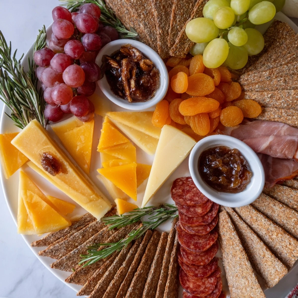 Geometric Gala charcuterie board, a visually stunning appetizer arranged with triangle-cut cheese and meats.