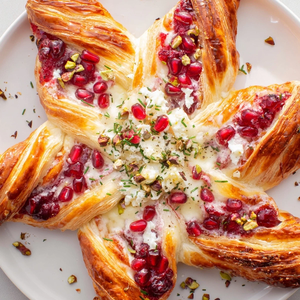 Golden, flaky Cranberry Christmas Star appetizer showcasing a vibrant cranberry filling and creamy cheese layers.