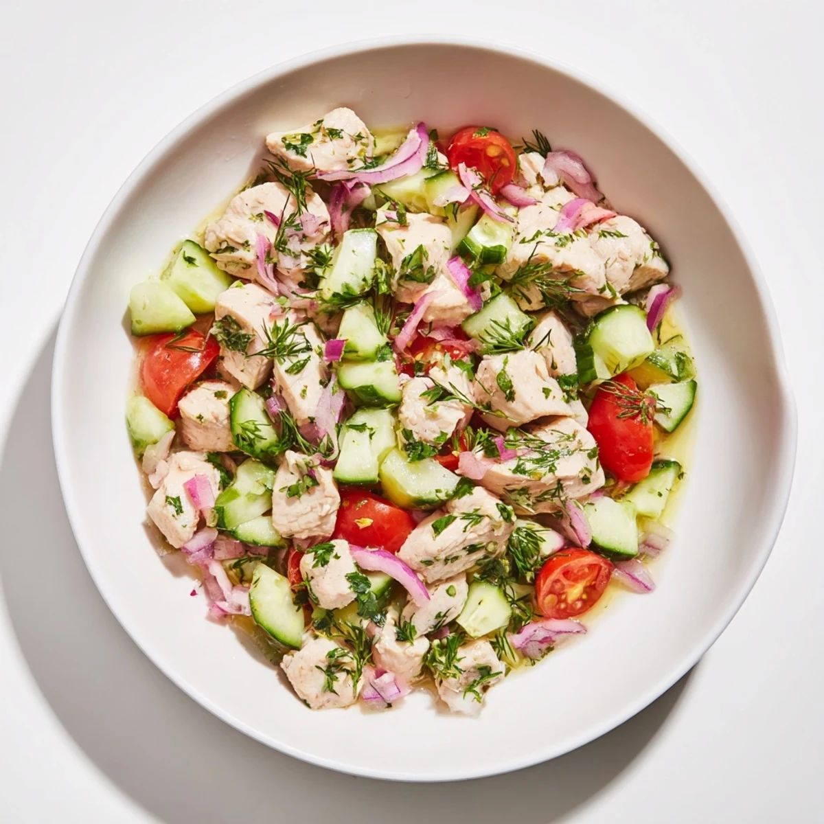 Close-up of a Cucumber and Chicken Clean Shaker – perfect for a light, healthy lunch at home.
