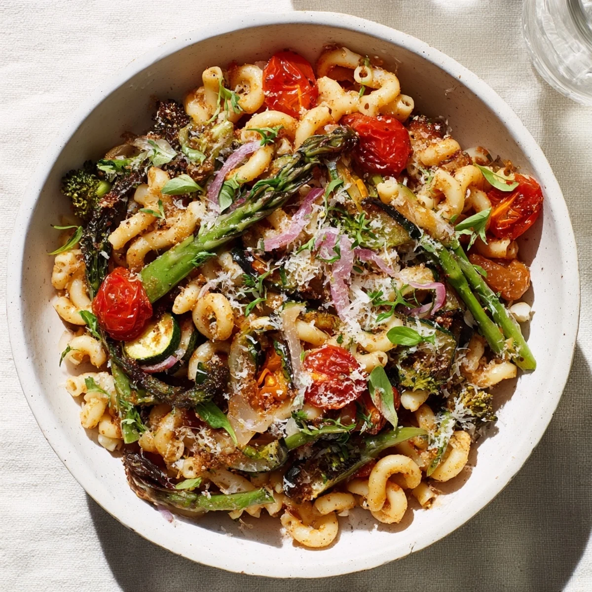 Close-up of Ditalini with Air-Fried Vegetables, a delicious blend of pasta and flavorful air-fried vegetables.