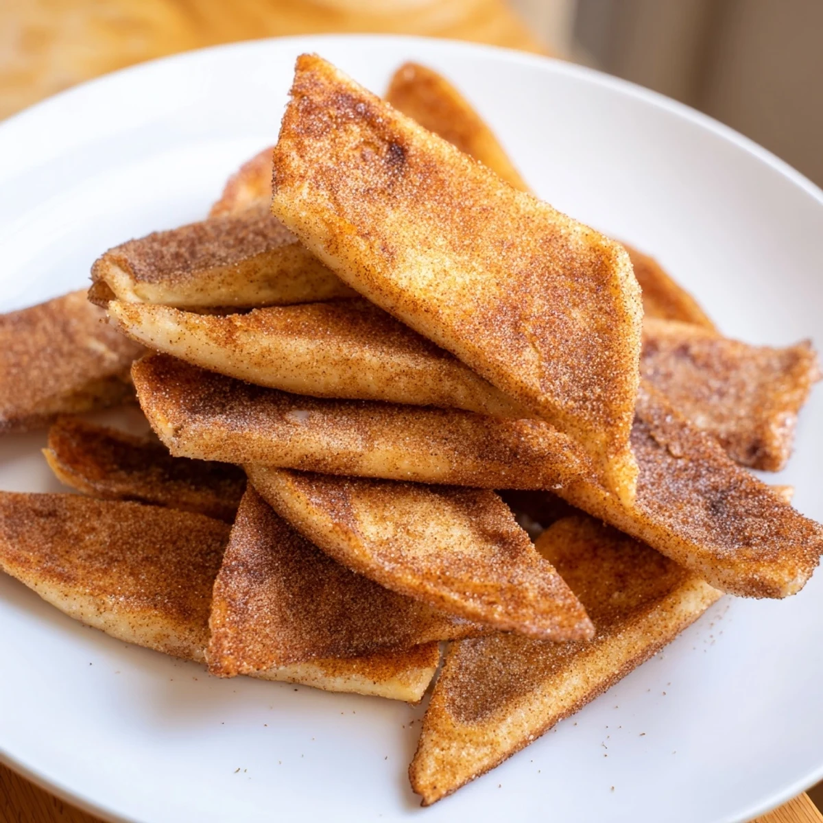 Golden, crispy cinnamon sugar tortilla chips, a sweet and satisfying dessert, perfect for dipping.