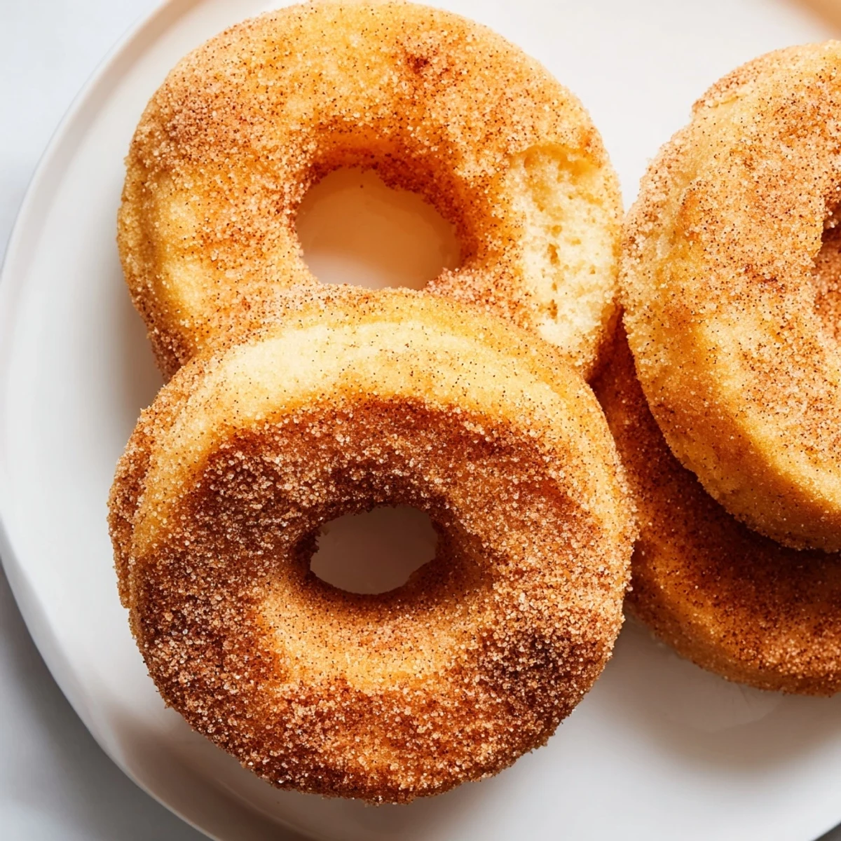 Warm, golden-brown 1-Minute Air Fryer Donuts, glazed in cinnamon sugar, perfect for a quick dessert.