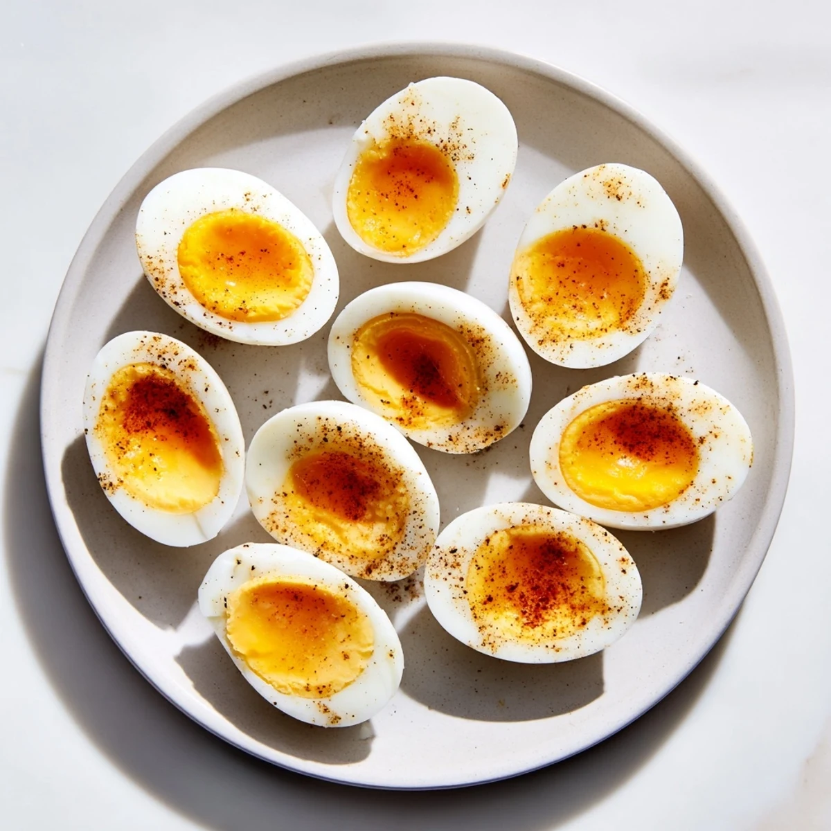 Golden Air Fryer Boiled Eggs: Picture six vibrant eggs, easy to peel after the ice bath.
