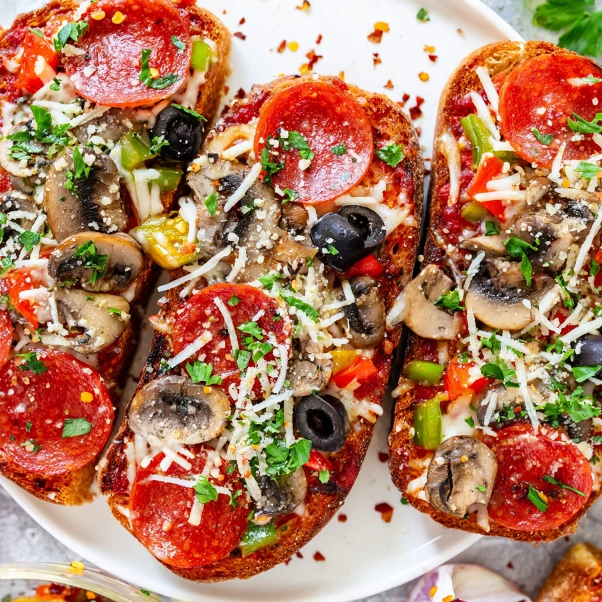 Air Fryer Pizza Toast, golden brown with melted cheese and pepperoni, ready to enjoy as a snack.