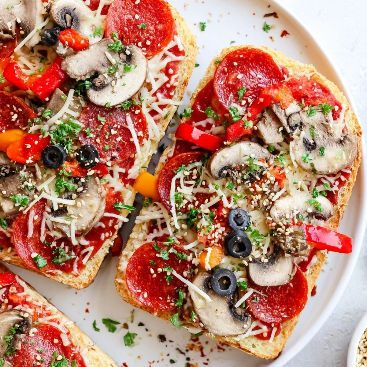 Enjoy delicious and quick Air Fryer Pizza Toast with melted mozzarella and your favorite toppings for dinner.