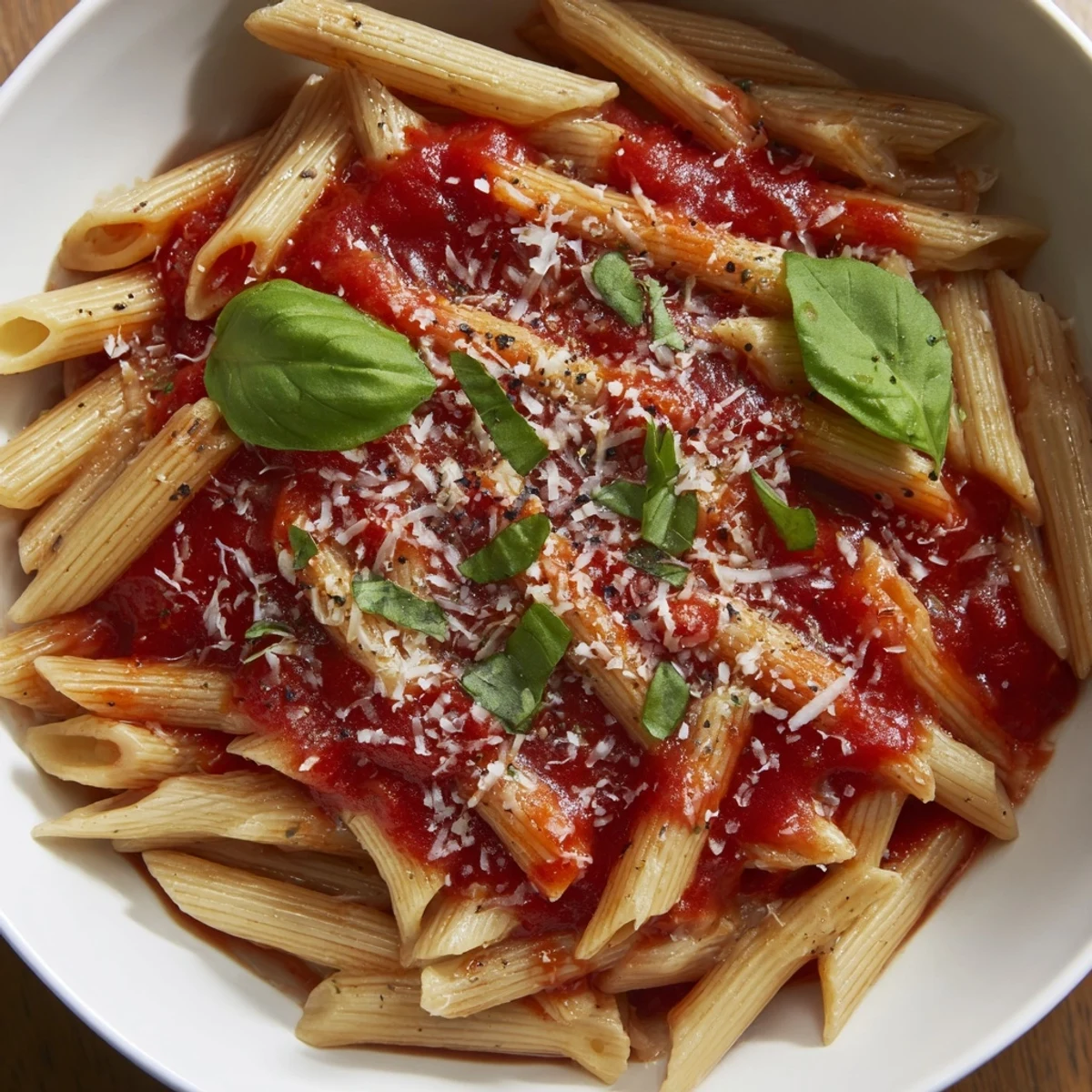 Grated Parmesan cheese garnishes freshly made Microwave Bowl Pasta, cooked quickly in the microwave.