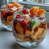 Easy Grad Party Punch Bowl with Sherbet and Sprite in a large clear bowl, colorful rainbow sherbet melting into fizzy lemon-lime soda with fresh citrus slices and cherries on top.