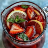 Vibrant Juneteenth Red Drink: Hibiscus Strawberry Lemonade with fresh garnishes.