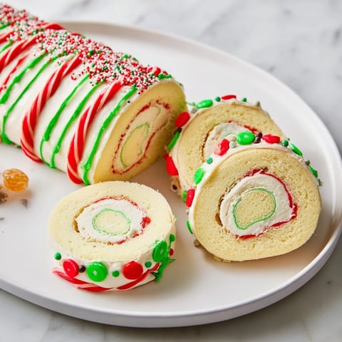 Festive Ugly Sweater Cake Roll slices with colorful frosting, sprinkles, and candies, ready to serve.