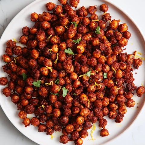 Golden, crispy Harissa Chickpea Roast, bursting with smoky spices and a delicious crunch for a snack.