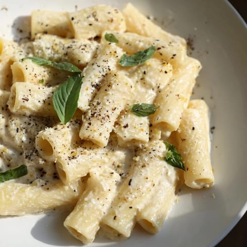 A close-up of Creamy Cottage Cheese Pasta, showcasing its smooth, irresistible texture.