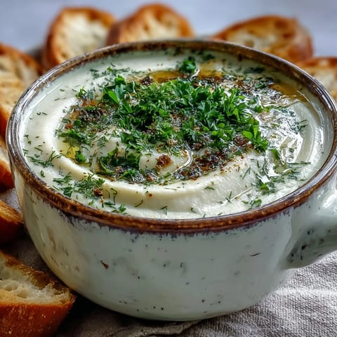 Golden roasted parsnip and herb soup served in a dark bowl with a rustic spoon beside it.