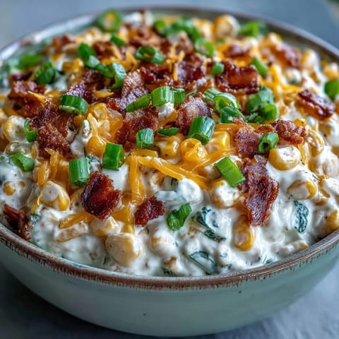 Warm Crack Corn Dip with melted cheddar and jalapeños, served with tortilla chips at a party.