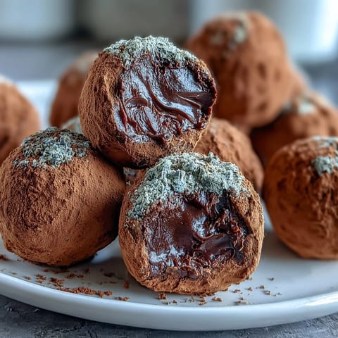 Creamy hojicha-infused chocolate truffles rolled in fine roasted green tea powder, offering a sophisticated Japanese-inspired treat.
