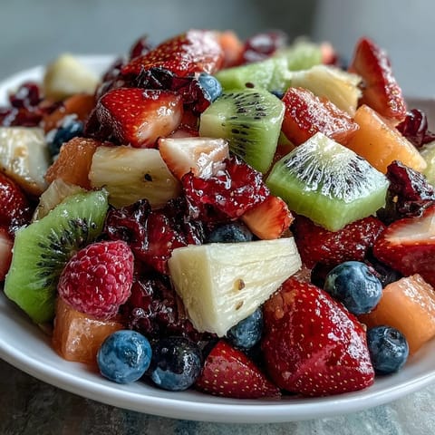 Colorful rainbow fruit platter featuring strawberries, oranges, and watermelon, served with creamy coconut whipped cream for a refreshing, vegan-friendly dessert.