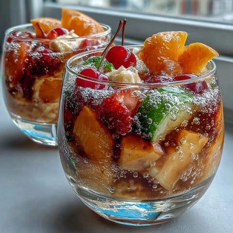 Easy Grad Party Punch Bowl with Sherbet and Sprite in a large clear bowl, colorful rainbow sherbet melting into fizzy lemon-lime soda with fresh citrus slices and cherries on top.