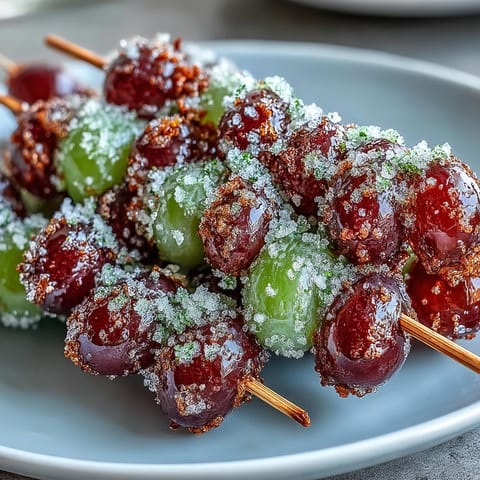 Juicy frozen grapes coated in zesty lime sugar, a refreshing summer snack perfect for hot days.  