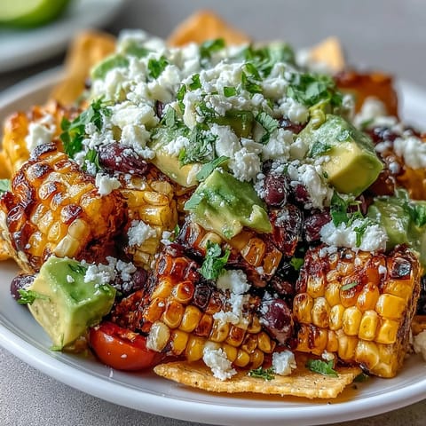 Vibrant grilled corn and black bean taco salad bursting with colorful, fresh ingredients and creamy avocado.