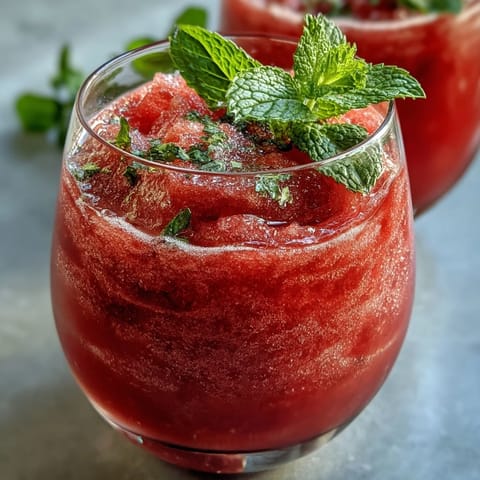 Frozen Watermelon Mint Frosé: slushy summer mocktail with fresh mint and vibrant colors.