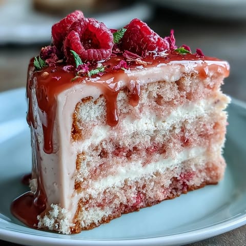Glistening Bridal Shower Rosé Velvet Cake with cascading gold drip.