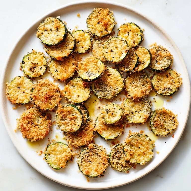Golden brown and crunchy Crispy Parmesan Zucchini Chips, a delightful healthy appetizer.  
