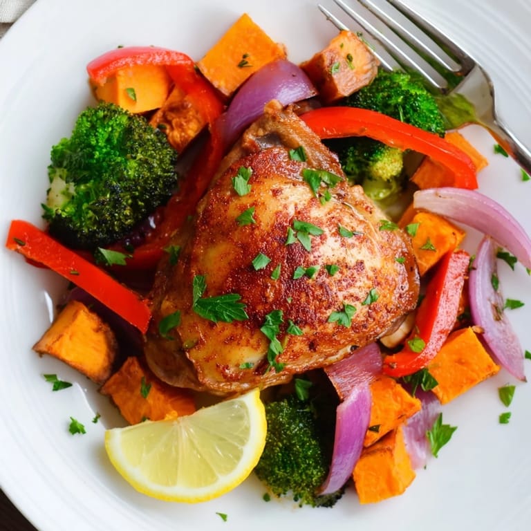 Comforting One-Pan Chicken and Sweet Potato Bake, perfect for easy weeknight dinners.  