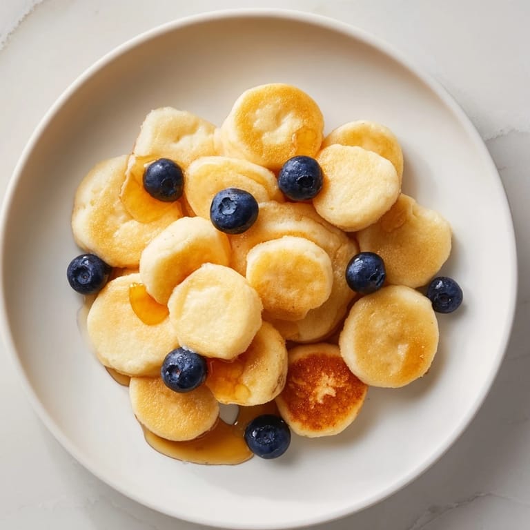 Delicious pancake cereal: small, golden pancakes nestled in a bowl, perfect for sharing.