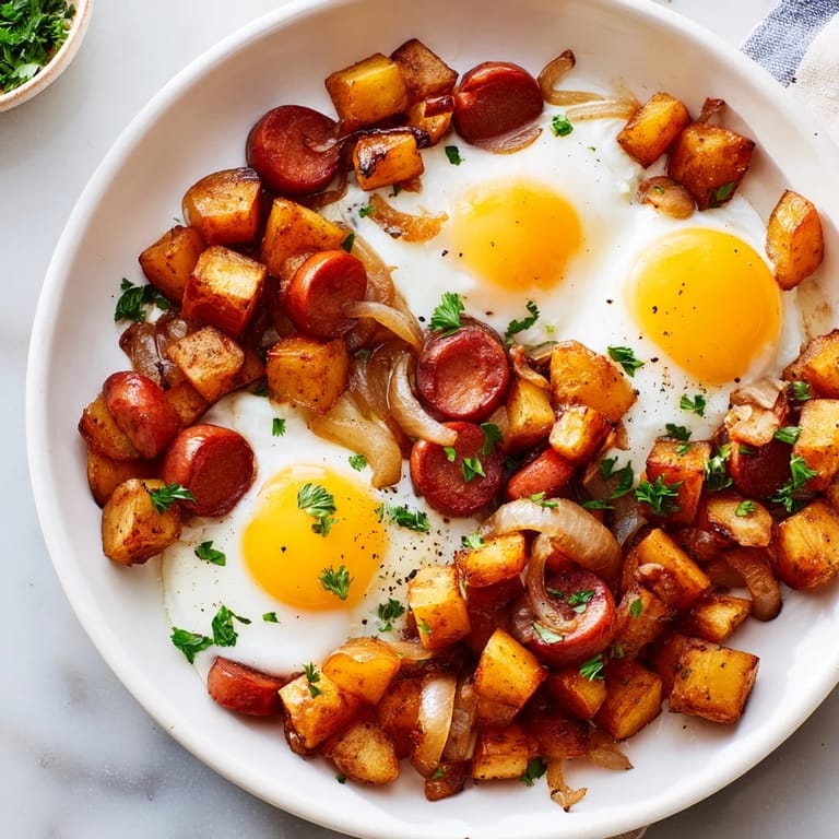 Crispy potatoes and sliced hot dogs combine in this delicious Egg & Potato Hash, perfect for brunch.