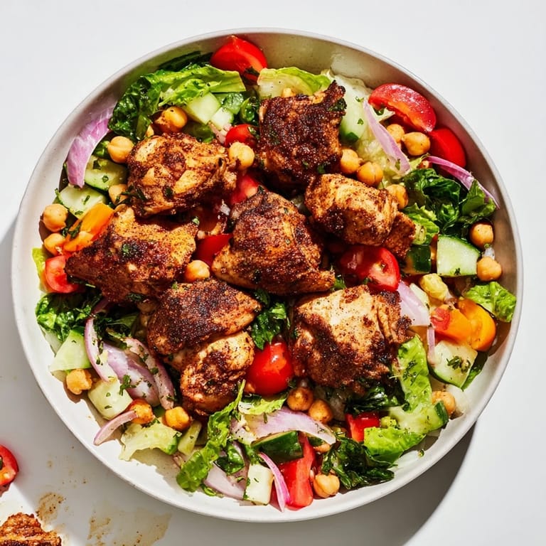 This Chicken Salad with Budget-Friendly Cuts features tender chicken and crisp, vibrant vegetables ready to eat.