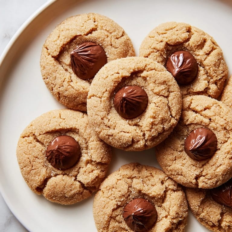 Freshly baked 3-Ingredient Peanut Butter Blossoms, with melted chocolate, an irresistible peanut butter treat.