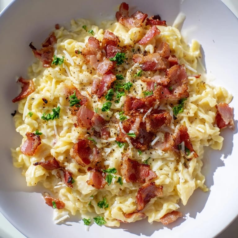 A close-up of the delicious Instant Pot Carbonara Ramen Hack, perfect for a quick and satisfying dinner.
